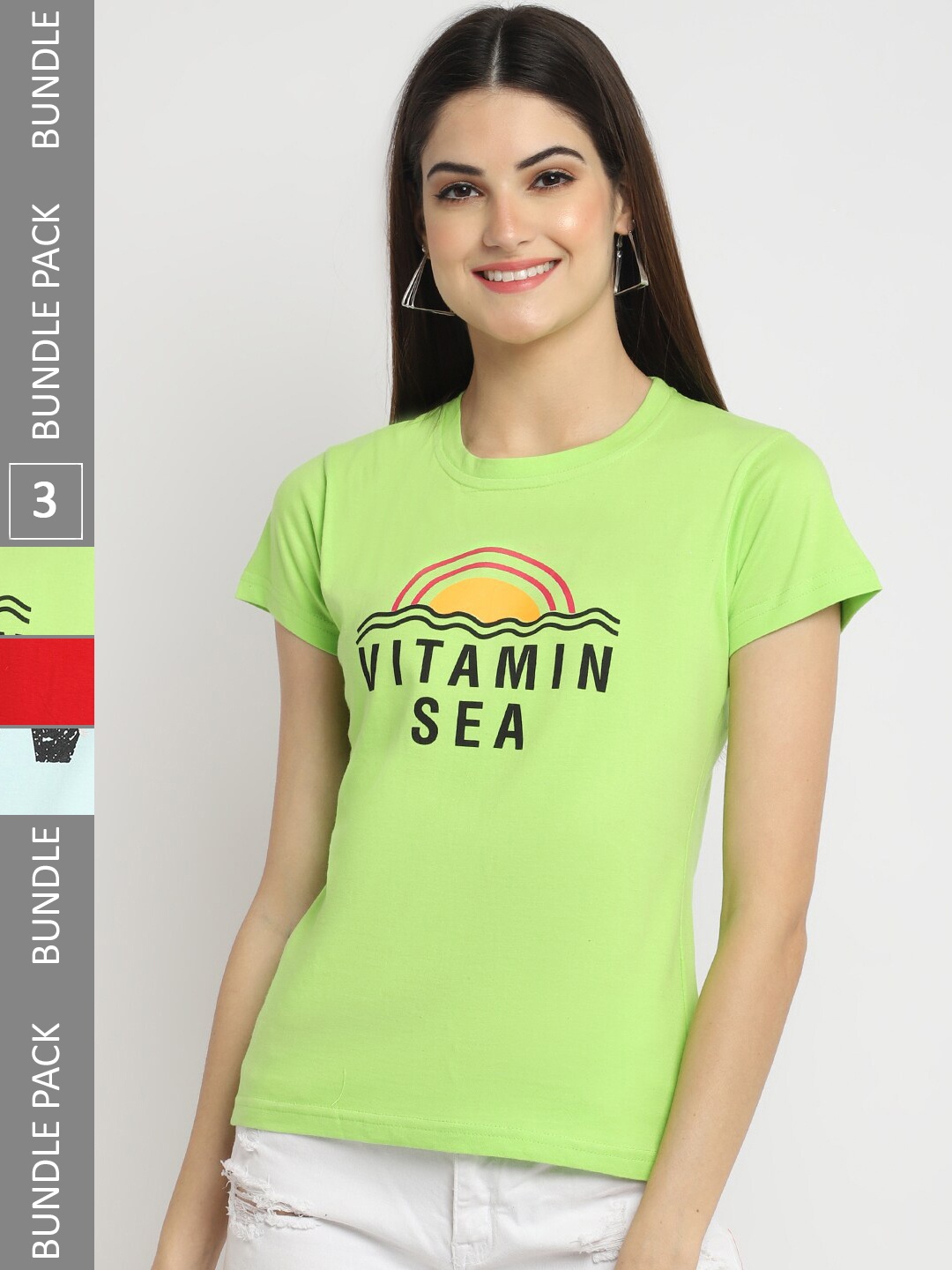 

Fabflee Pack Of 3 Graphic Printed Cotton T-shirts, Green