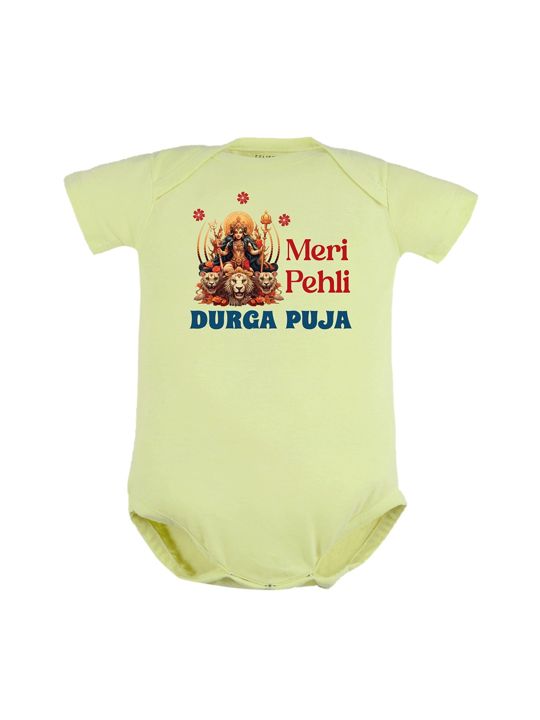 

FFLIRTYGO Infants Durga Puja Special Printed Pure Cotton Bodysuit, Green