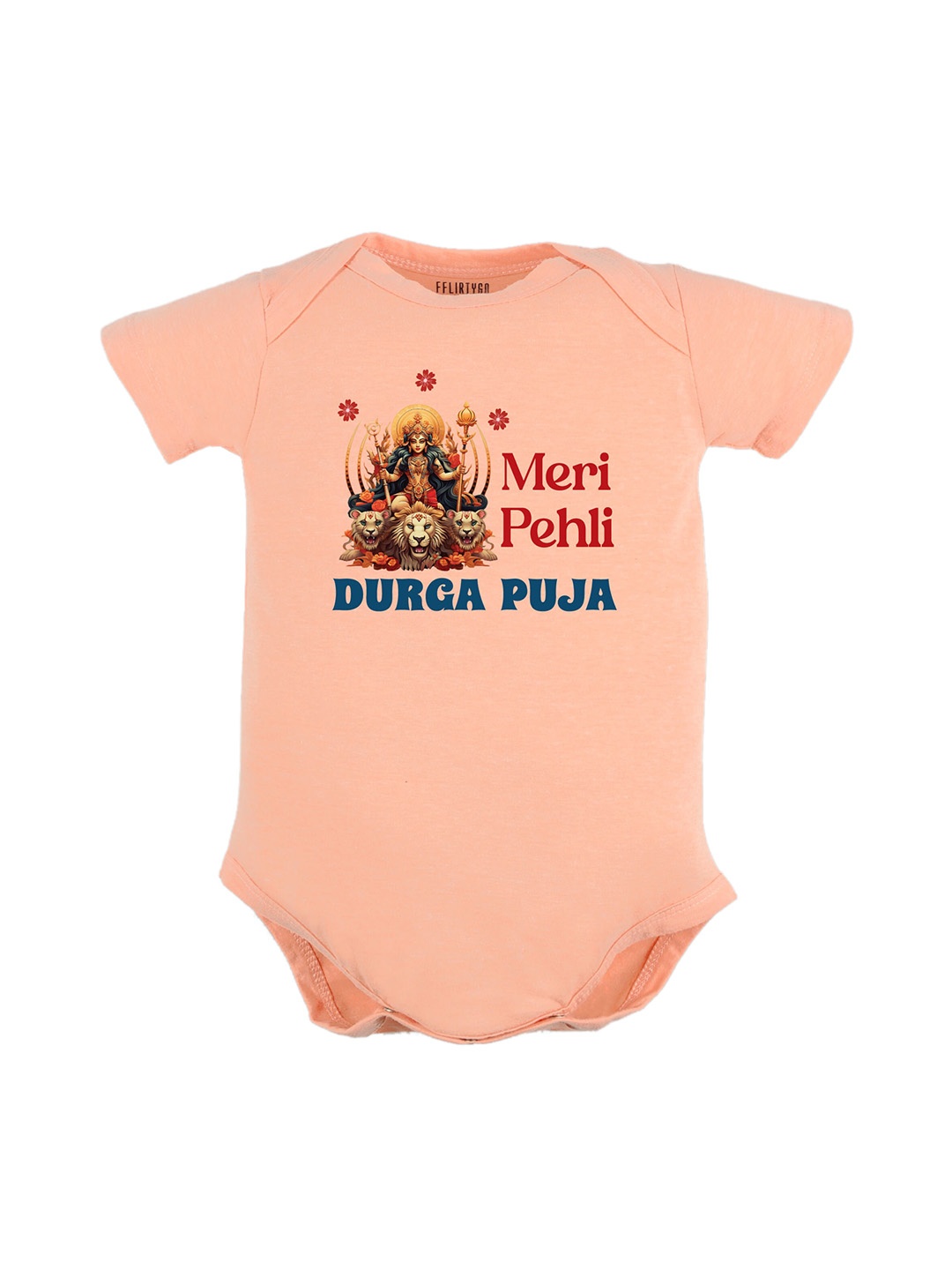 

FFLIRTYGO Infant Kids Pure Cotton Durga Puja Special Printed Rompers, Peach
