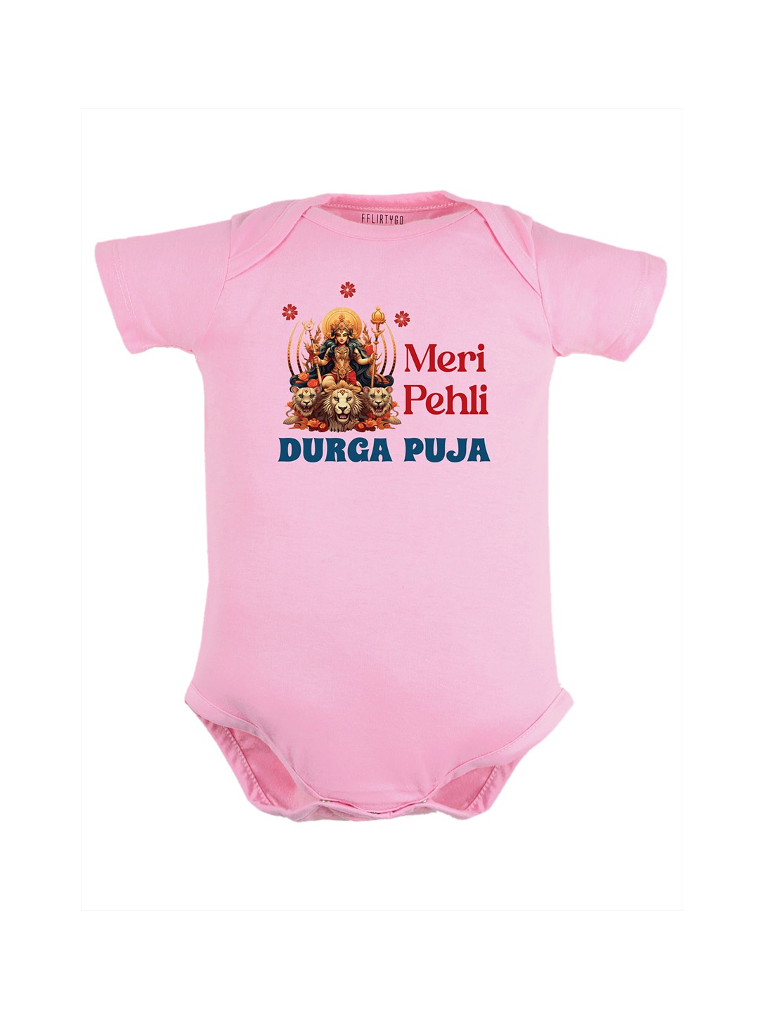

FFLIRTYGO Infants Pure Cotton Durga Puja Special Printed Bodysuit, Pink