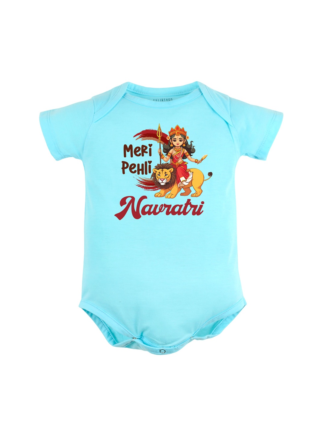 

FFLIRTYGO Infants Durga Puja Special Printed Pure Cotton Bodysuit, Turquoise blue