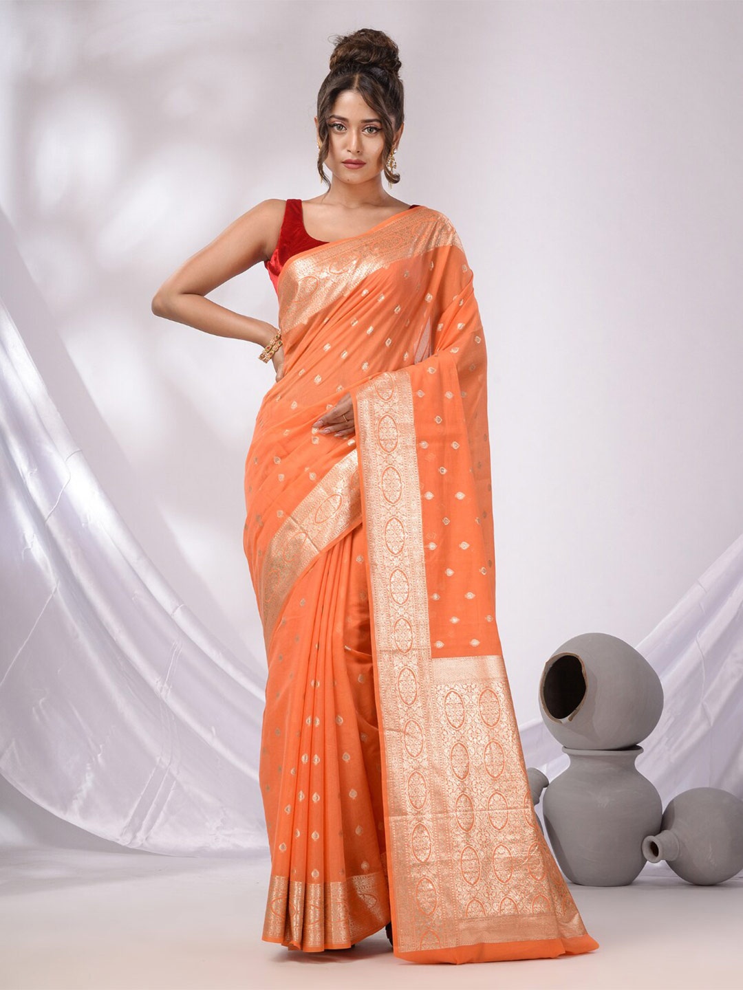 

Charukriti Ethnic MOtifs Woven Design Zari Saree, Orange