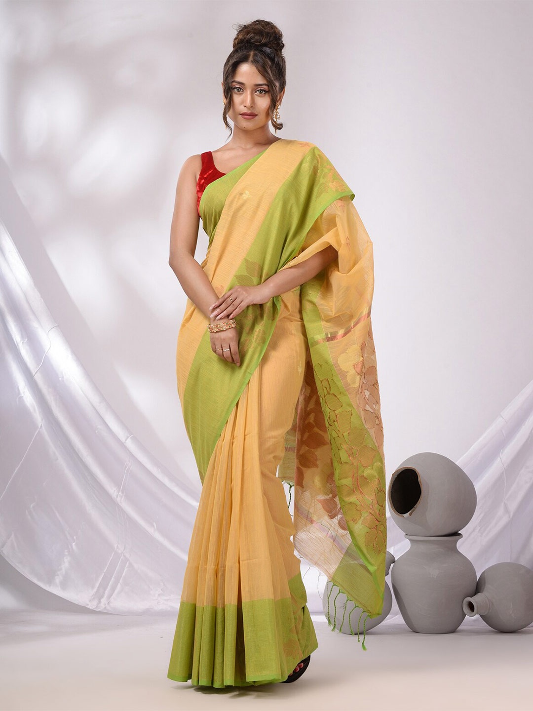 

Charukriti Floral Woven Design Zari Saree, Beige