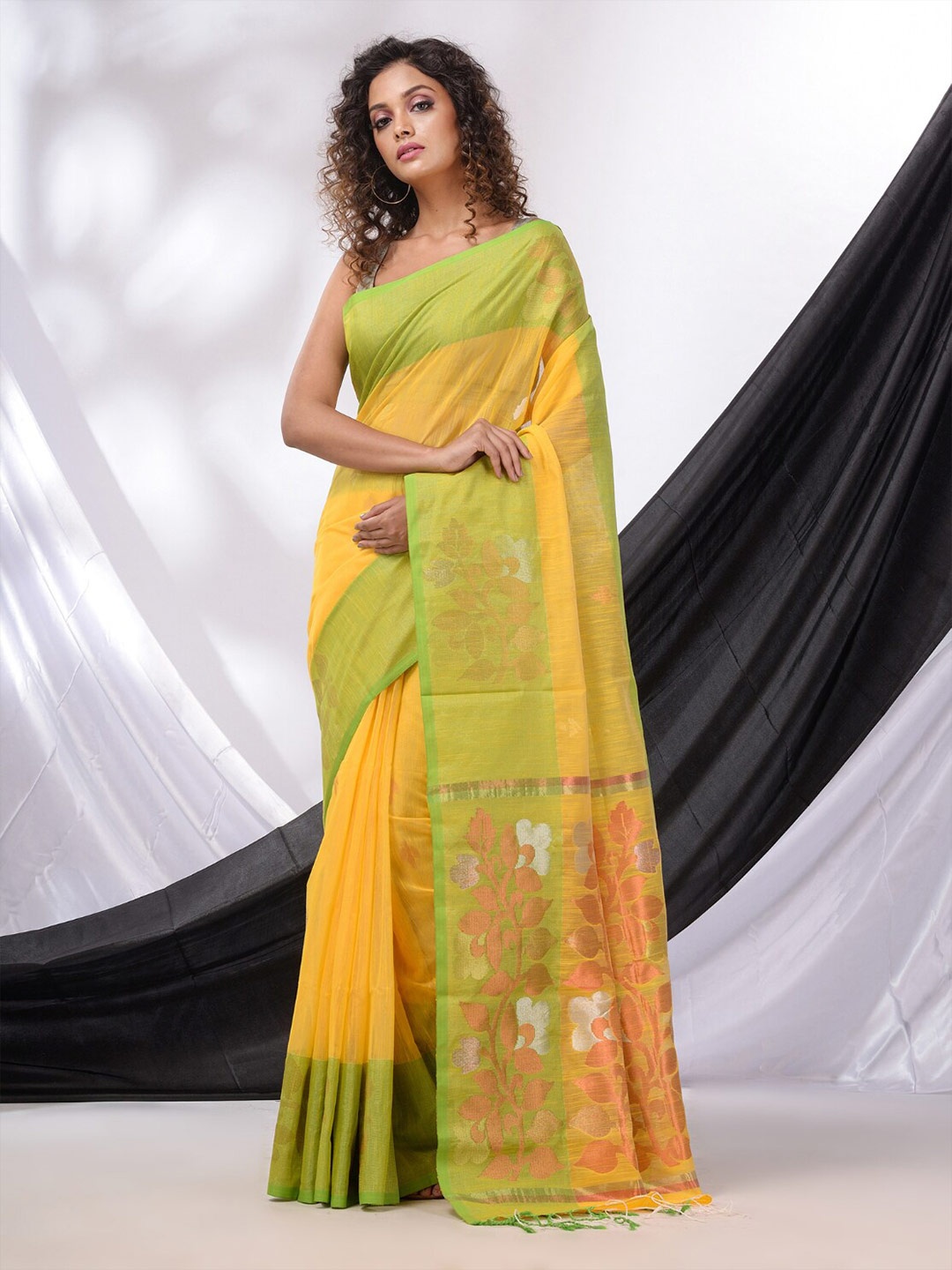 

Charukriti Woven Design Zari Saree, Yellow