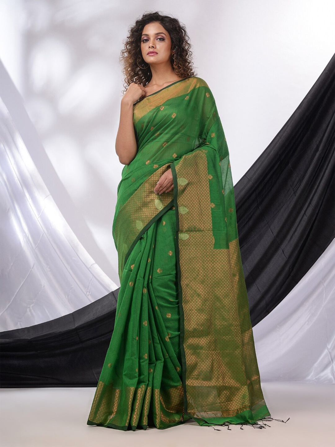 

Charukriti Floral Woven Design Zari Saree, Green