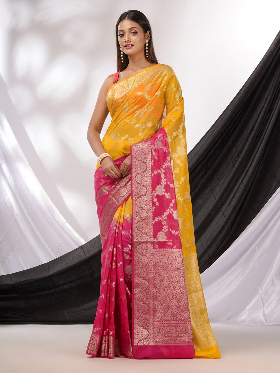 

Charukriti Woven Design Zari Pure Georgette Saree, Yellow