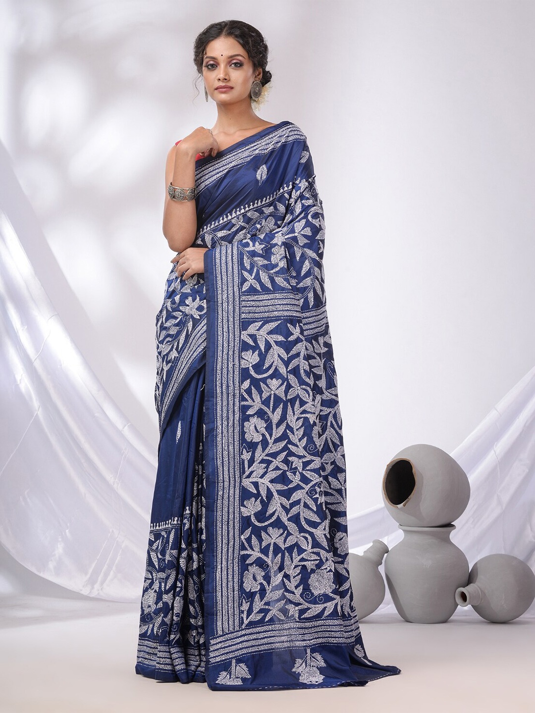 

Charukriti Kantha Work Embroidered Saree, Blue