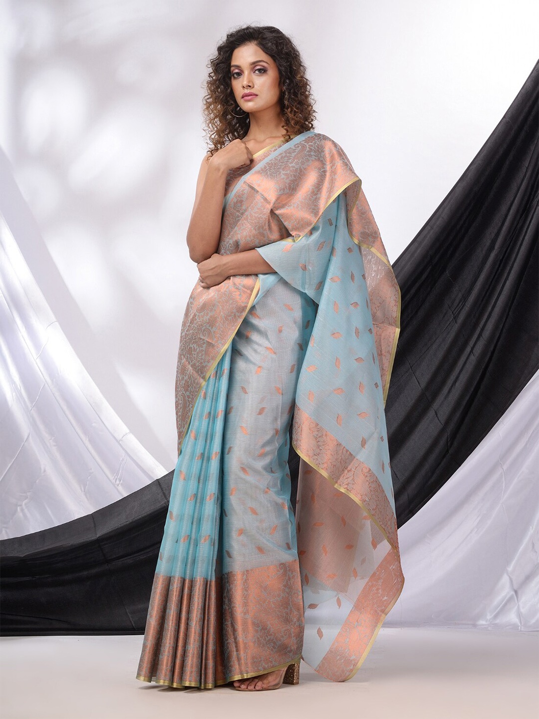 

Charukriti Ethnic Motifs Woven Design Zari Saree, Blue