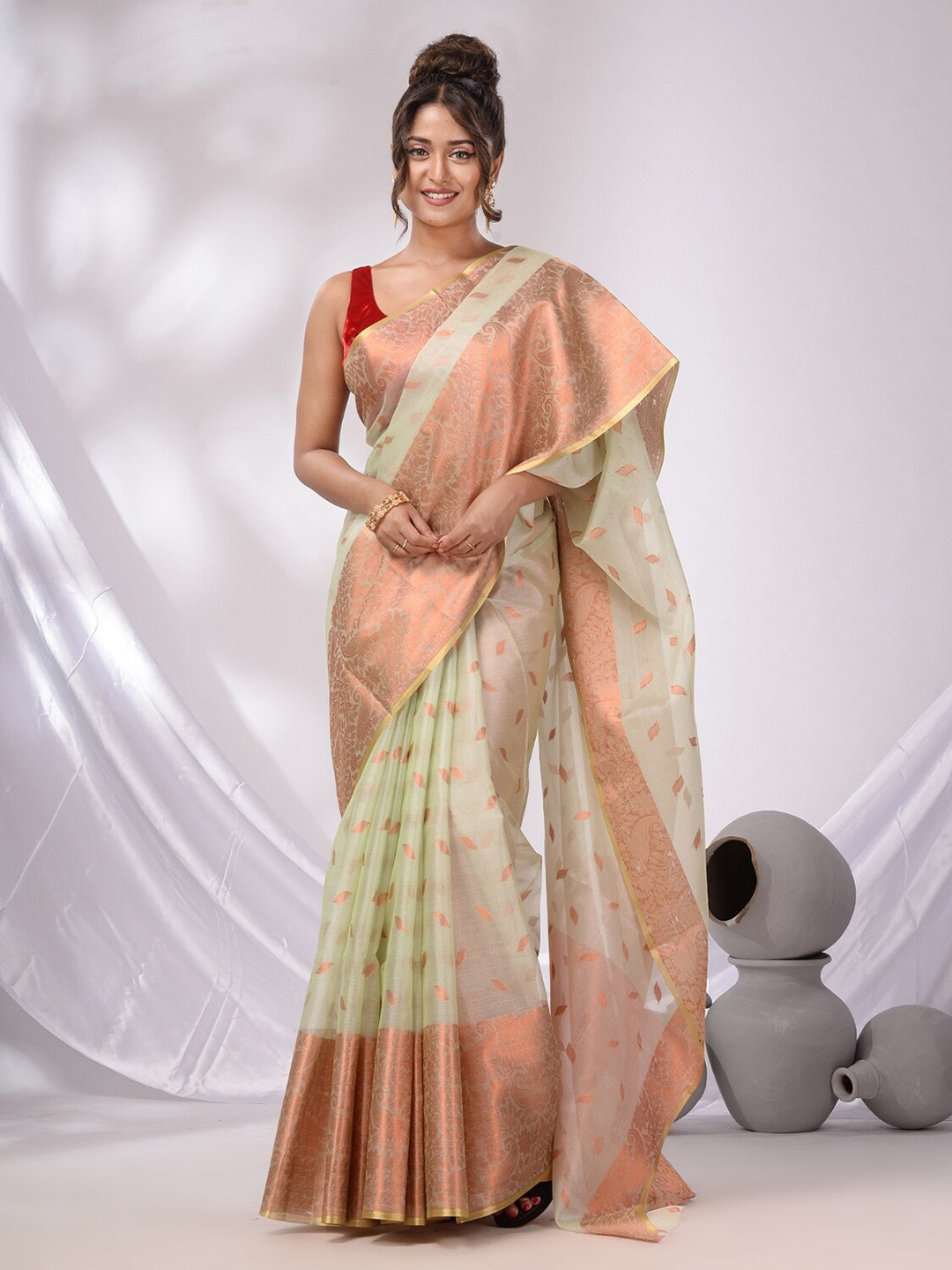 

Charukriti Floral Woven Design Zari Saree, Green