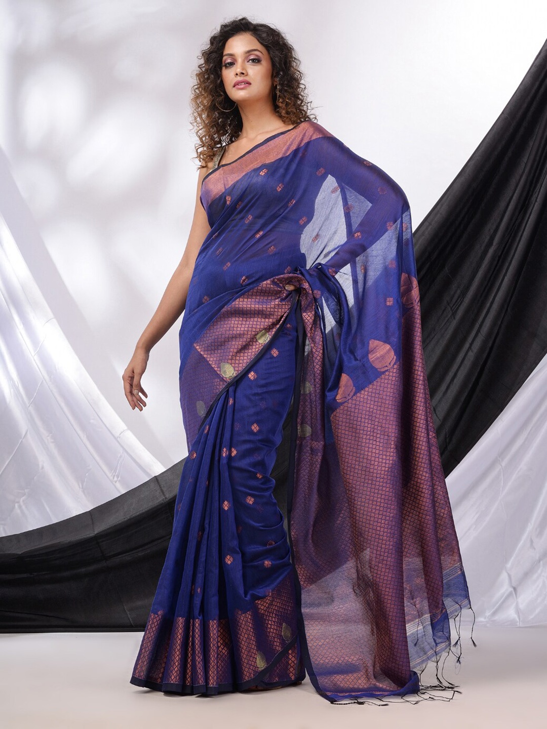 

Charukriti Floral Woven Design Zari Saree, Blue