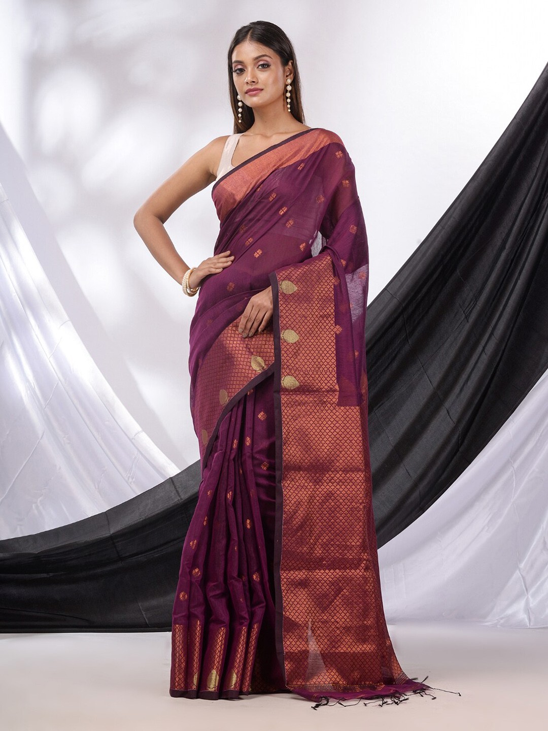 

Charukriti Ethnic Motifs Woven Design Zari Saree, Purple
