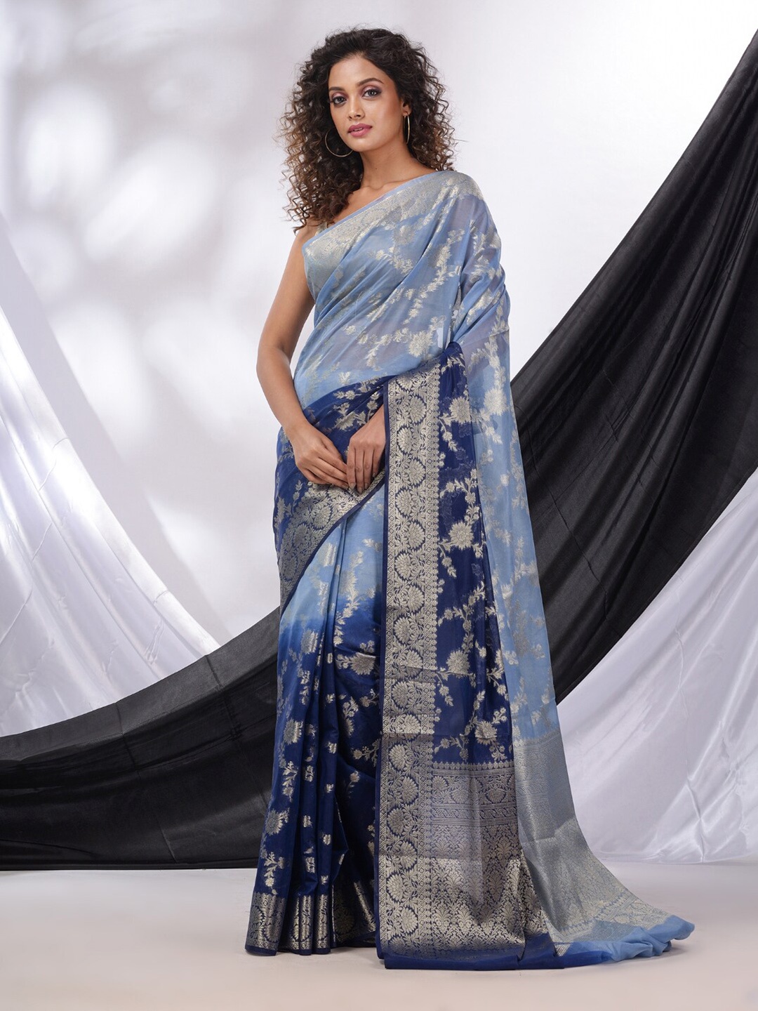 

Charukriti Floral Woven Design Zari Saree, Blue