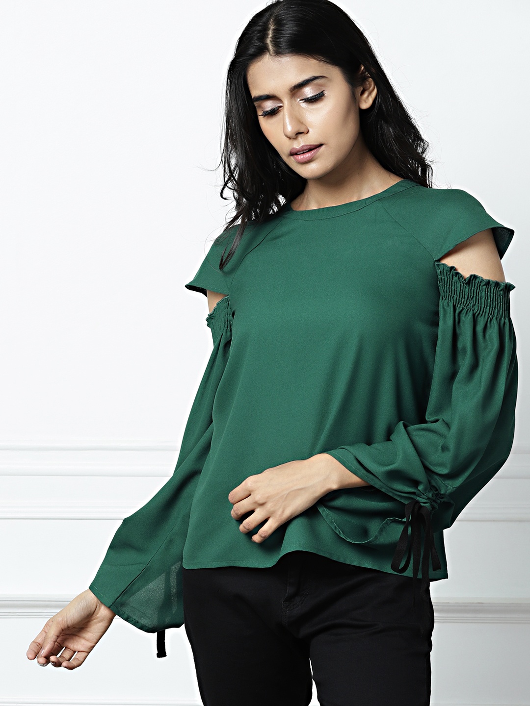 

all about you Women Green Solid Top with Tie-Up Detail