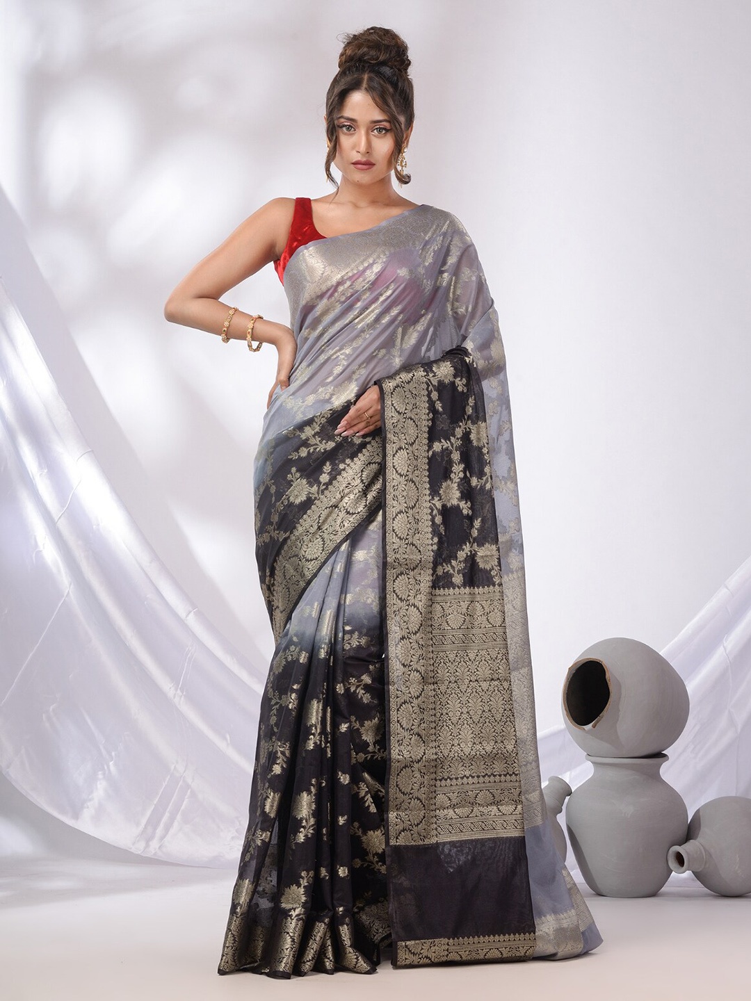 

Charukriti Woven Design Zari Pure Georgette Saree, Black