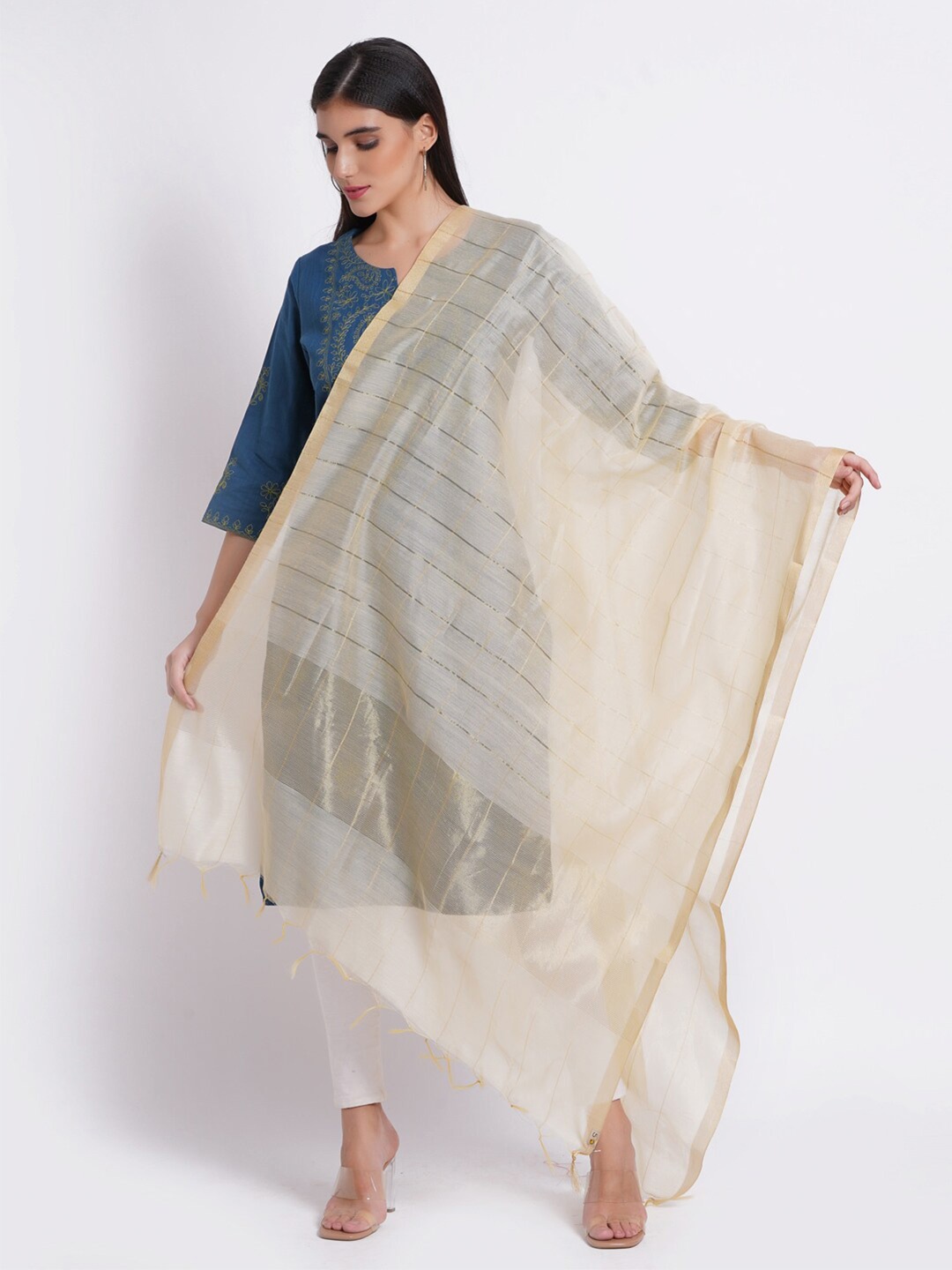 

SUTI Woven Design Banarsi Dupatta, Cream