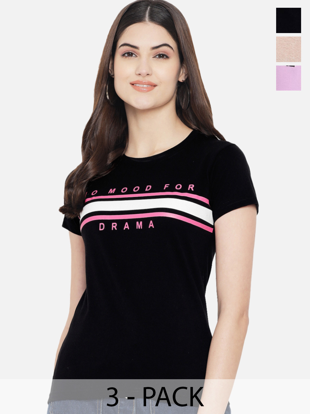 

Fabflee Pack Of 3 Graphic Printed Cotton T-Shirt, Black
