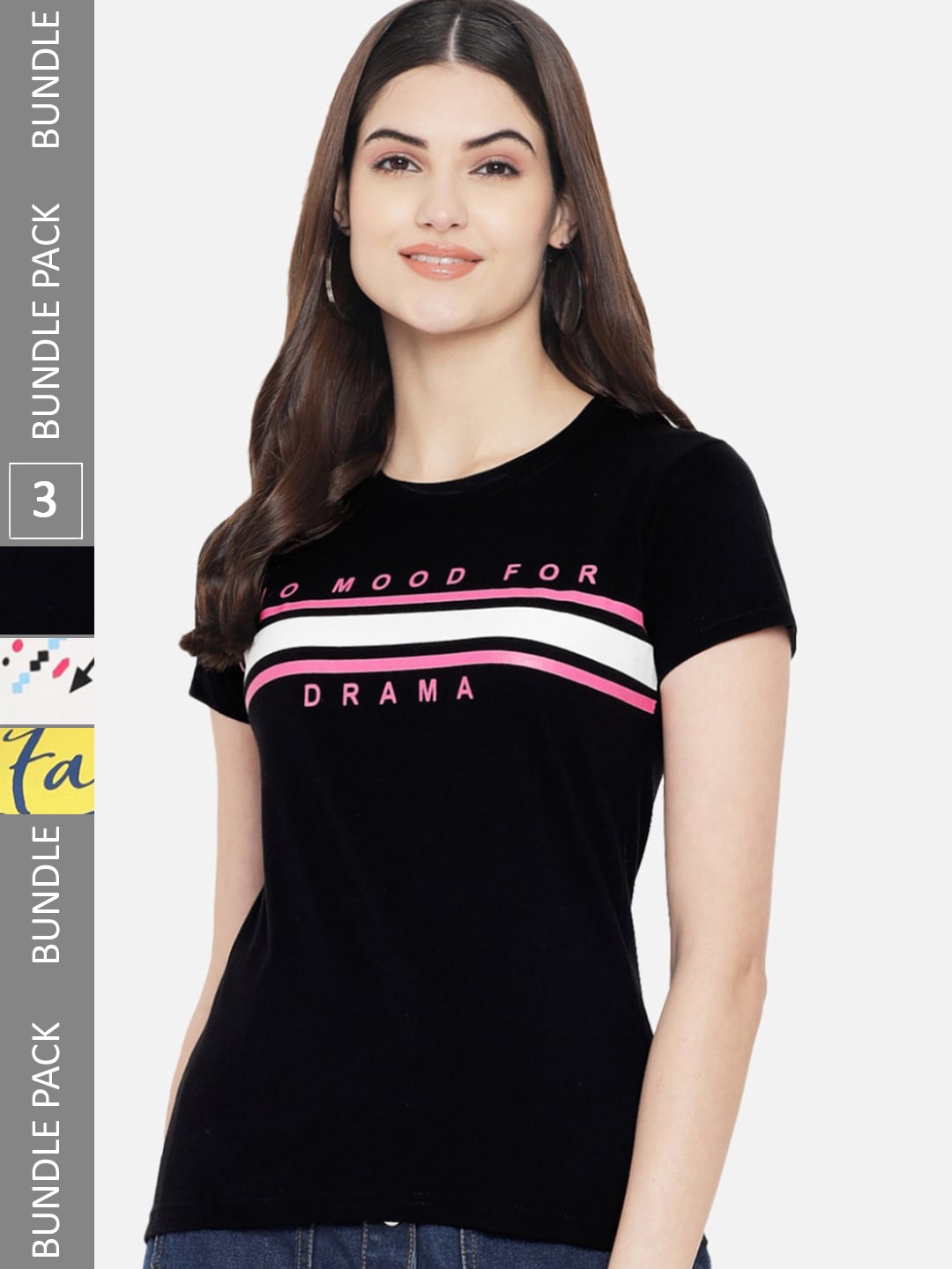 

Fabflee Pack Of 3 Graphic Printed Cotton T-Shirt, Black