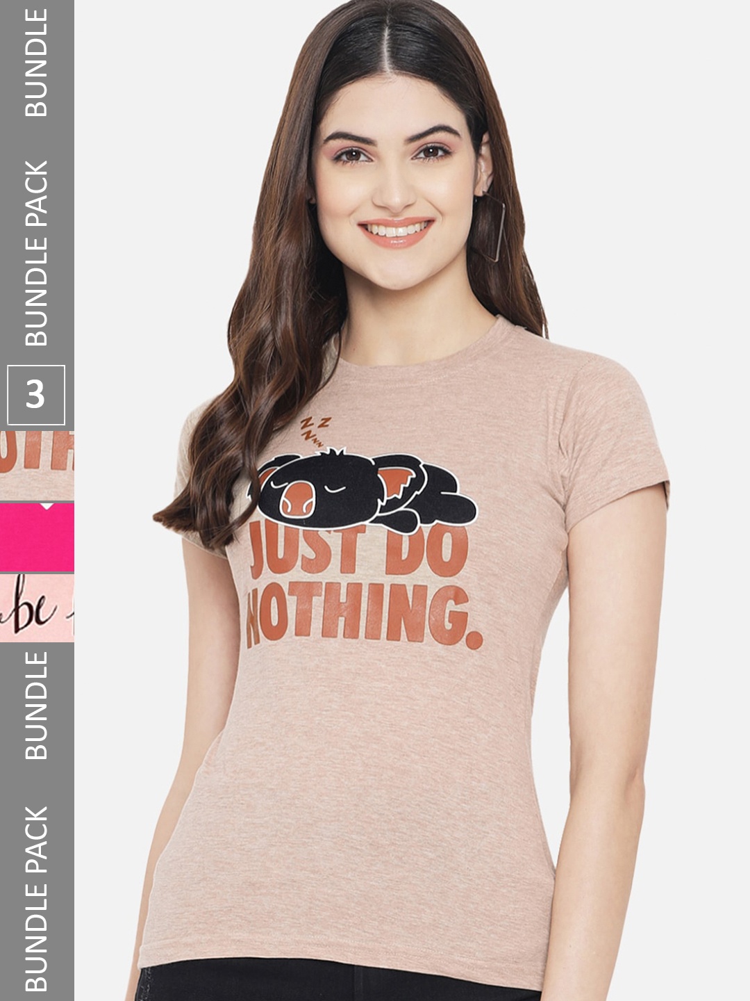 

Fabflee Pack Of 3 Typography Printed Cotton T-shirt, Brown