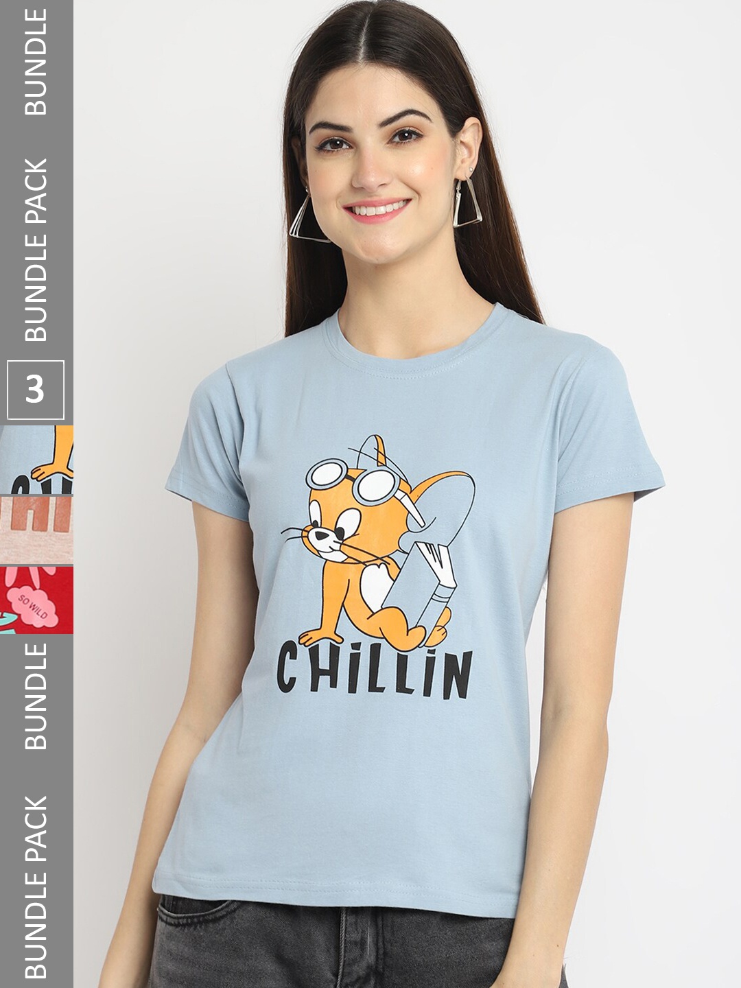 

Fabflee Pack of 3 Printed Cotton T-shirts, Blue