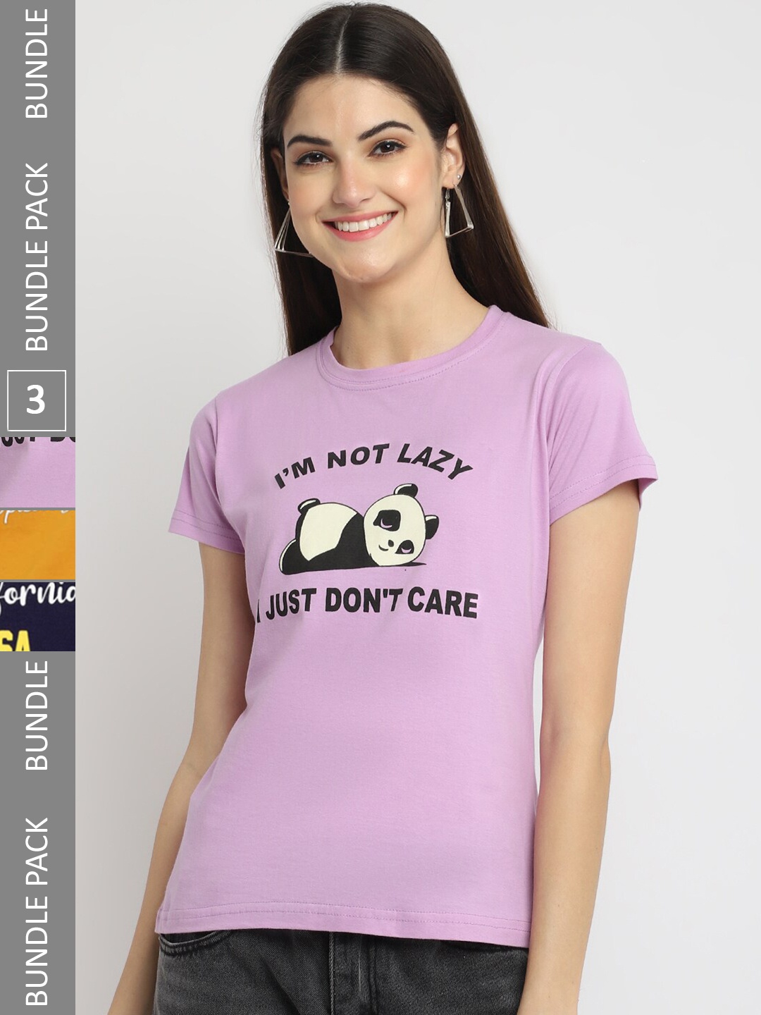 

Fabflee Pack of 3 Typography Printed Cotton T-shirt, Lavender