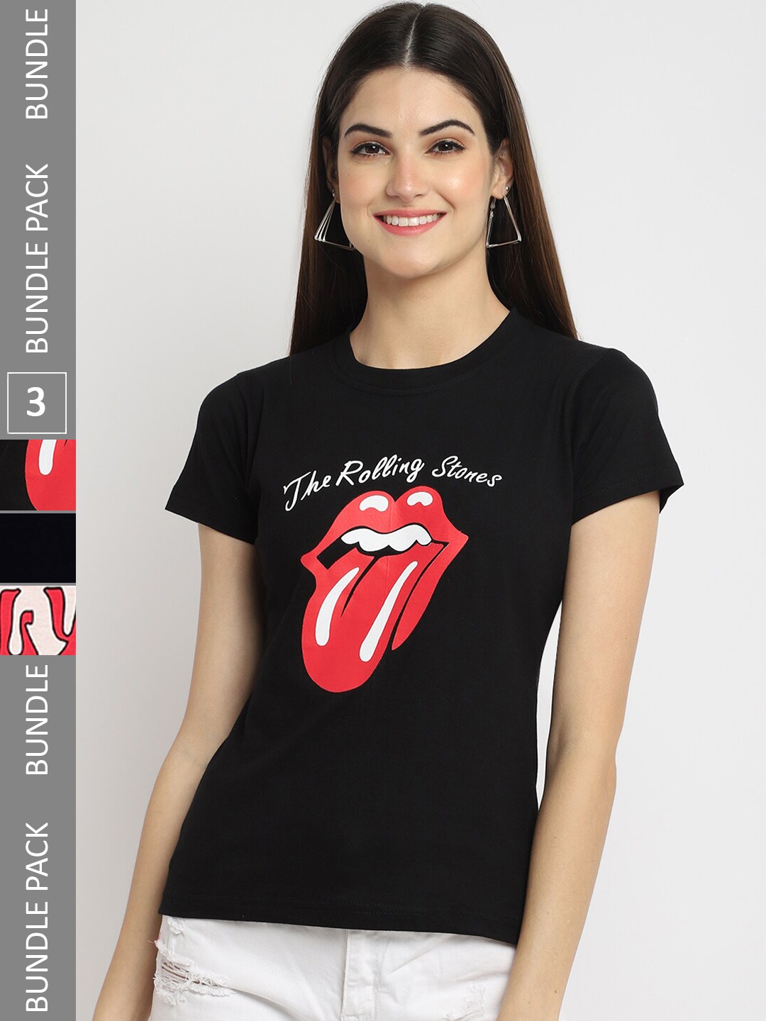 

Fabflee Pack Of 3 Typography Printed Cotton T-shirt, Black