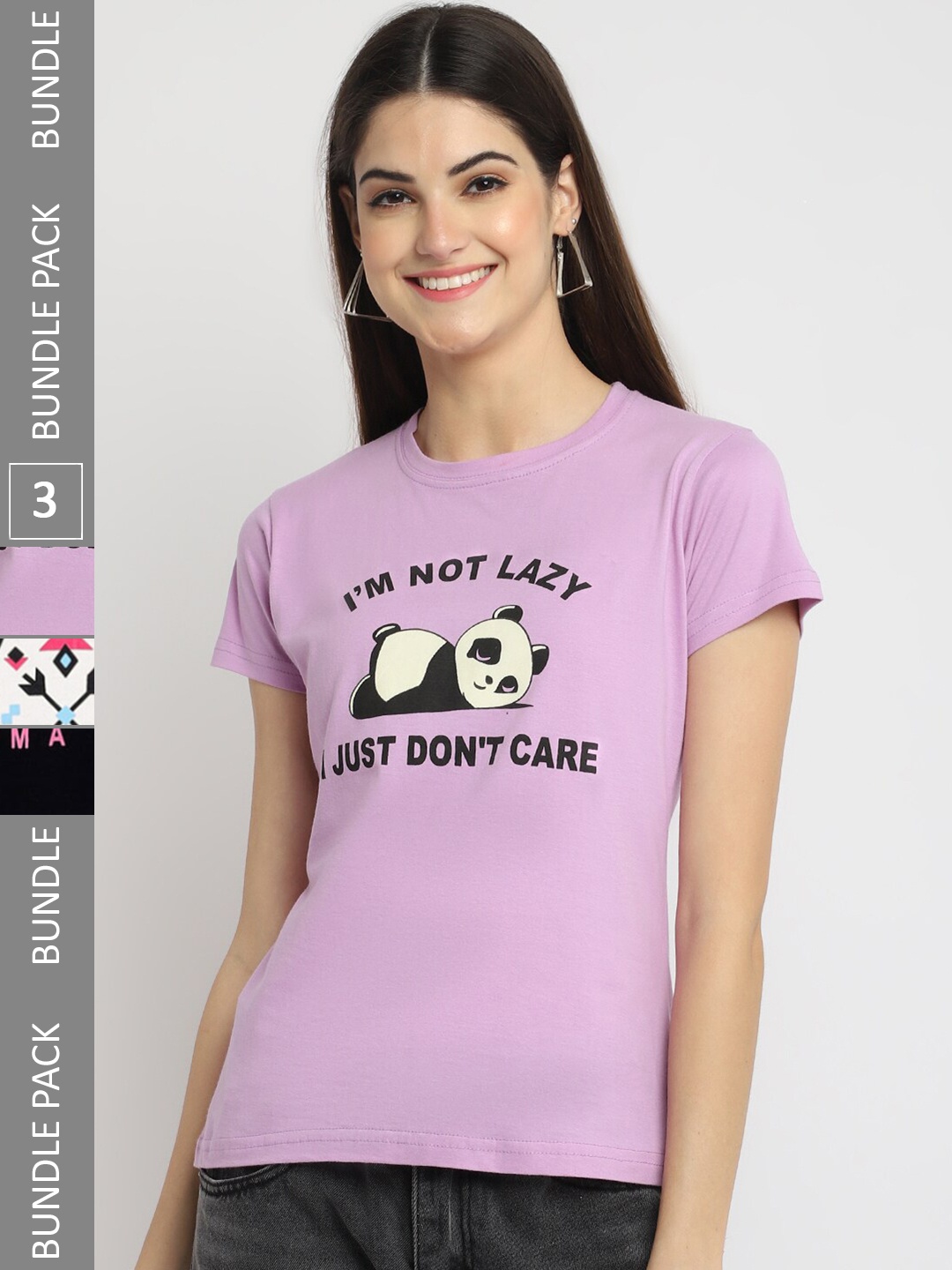 

Fabflee Pack Of 3 Graphic Printed Cotton T Shirts, Lavender