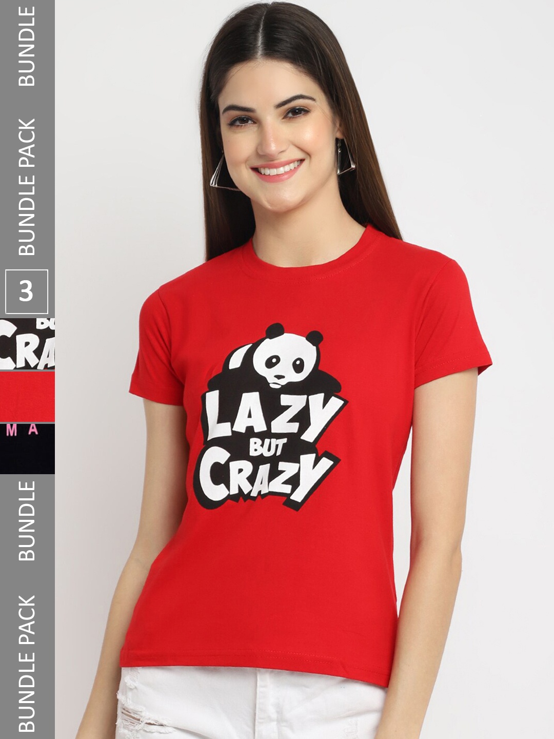 

Fabflee Pack Of 3 Typography Printed Cotton T-shirt, Red