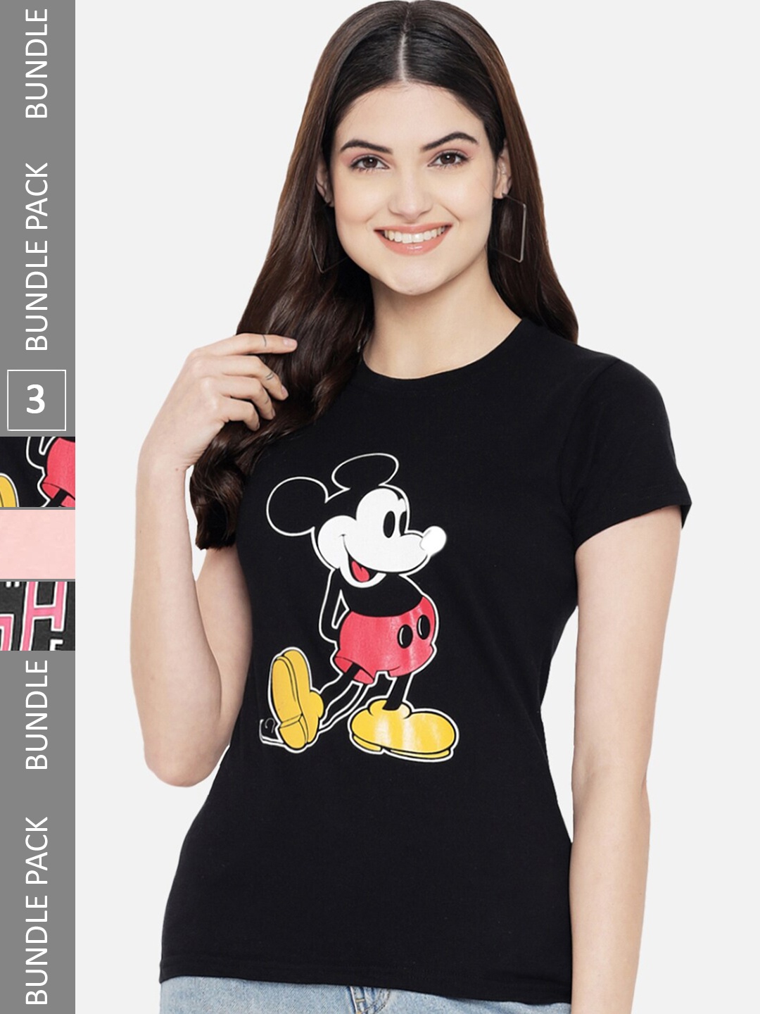 

Fabflee Pack Of 3 Printed Cotton T-shirts, Black