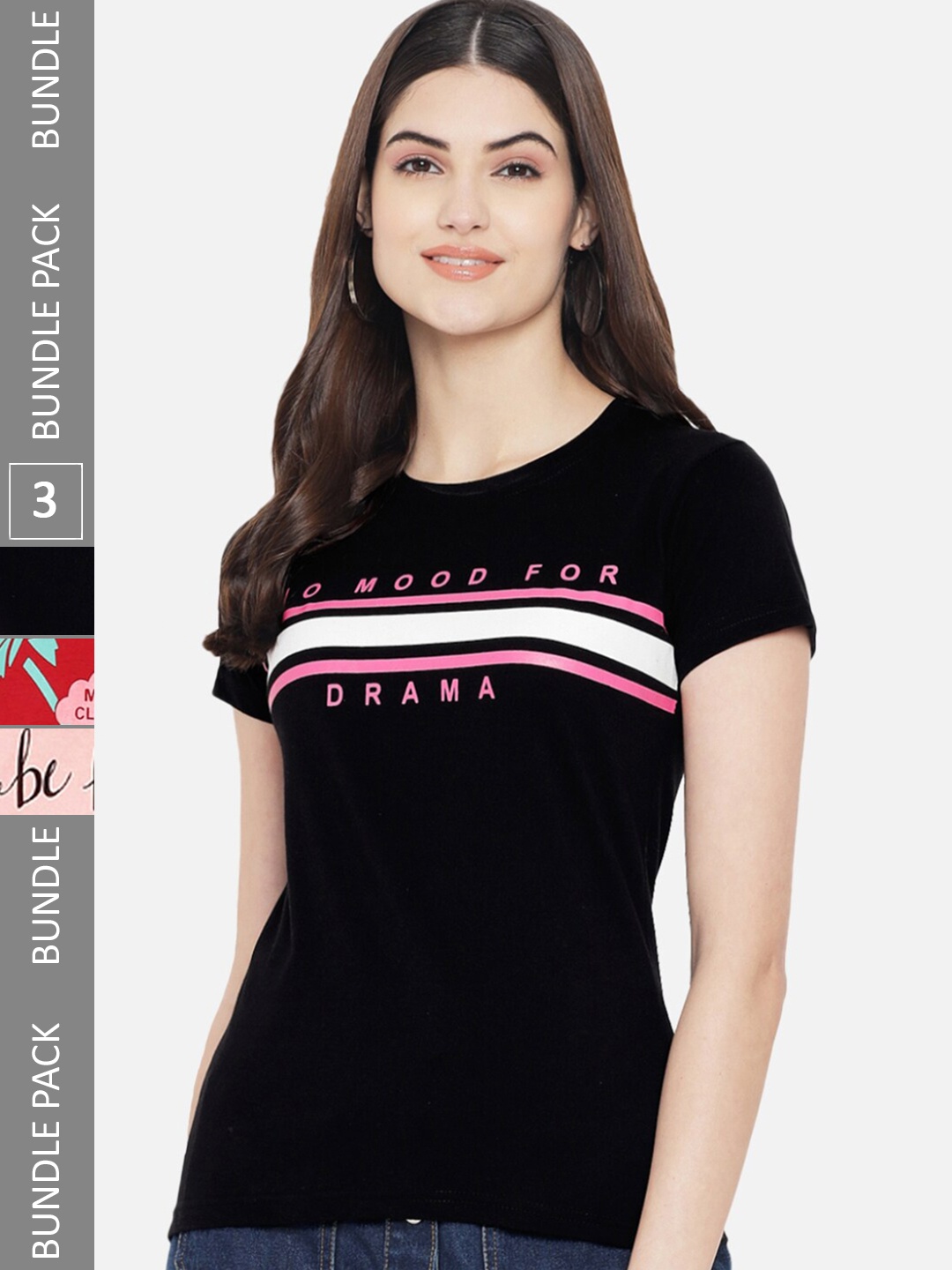

Fabflee Pack of 3 Printed Cotton T-shirts, Black