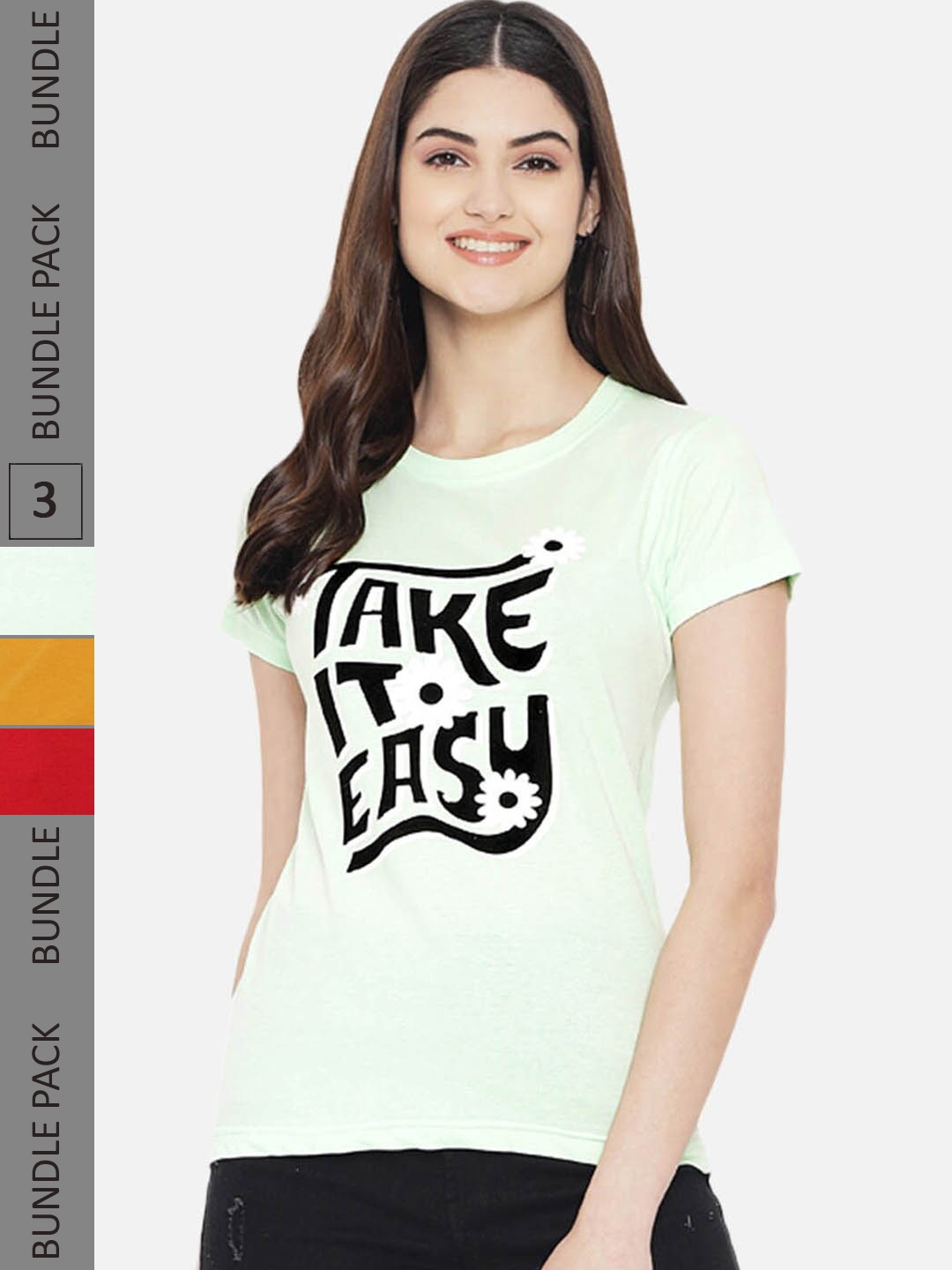 Fabflee Pack Of 3 Typography Printed Cotton T-shirt, Lime green