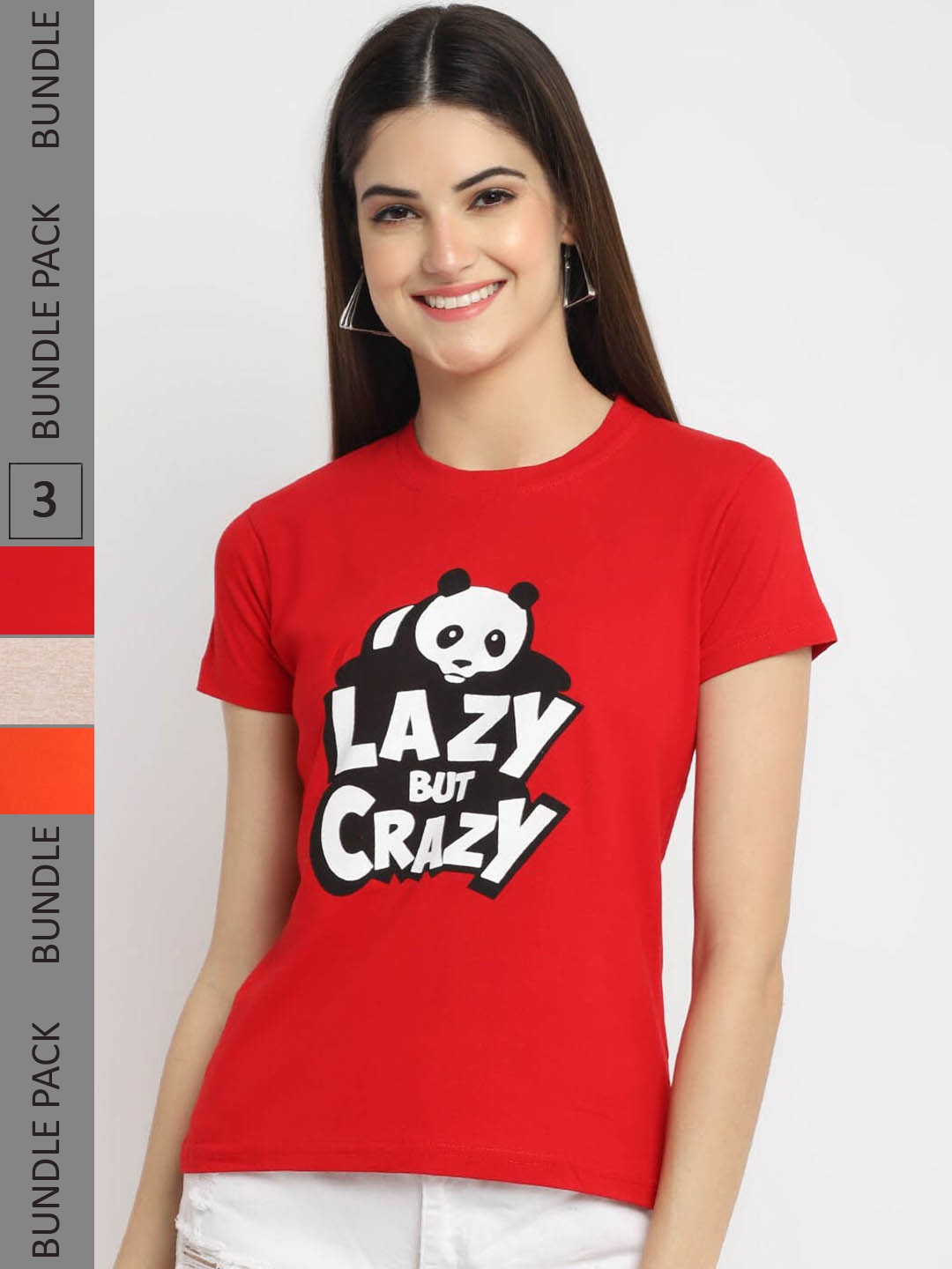 

Fabflee Pack Of 3 Typography Printed Cotton T-shirts, Red