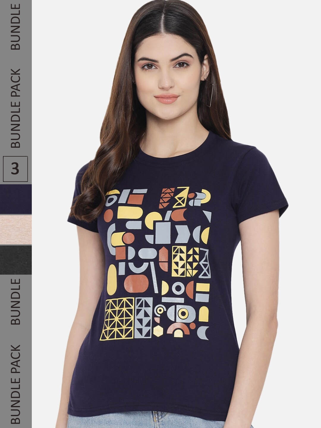 

Fabflee Pack Of 3 Typography Printed Cotton T-Shirt, Navy blue