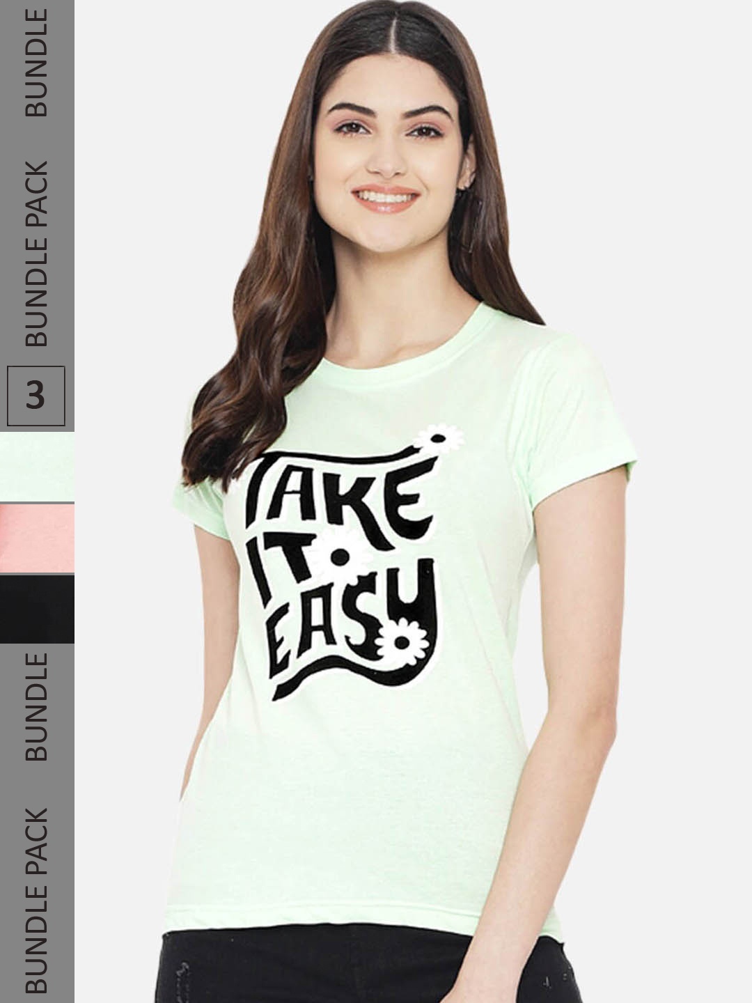 

Fabflee Pack of 3 Printed Knitted Cotton T-Shirt, Sea green