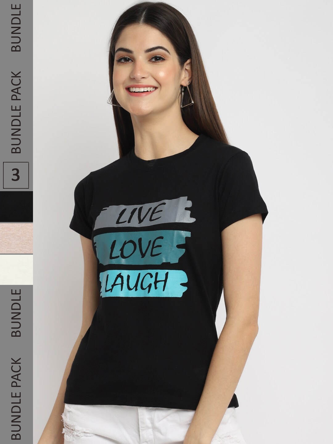 

Fabflee Pack Of 3 Typography Printed Cotton T-shirt, Black