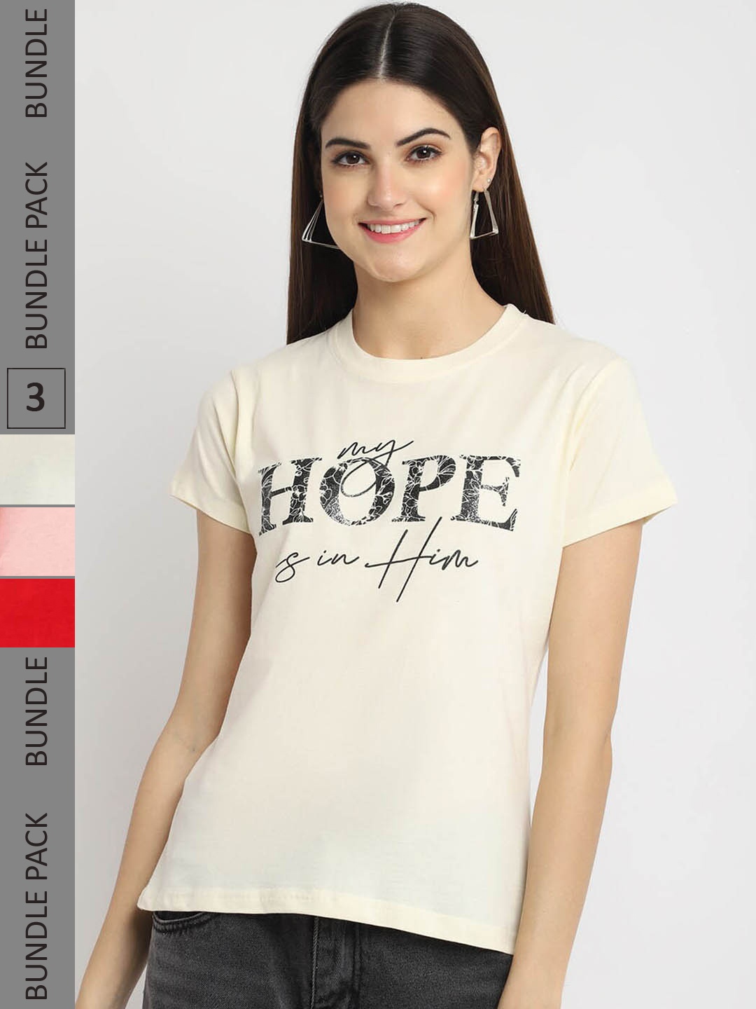 Fabflee Pack Of 3 Typography Printed Cotton T-shirts, Yellow