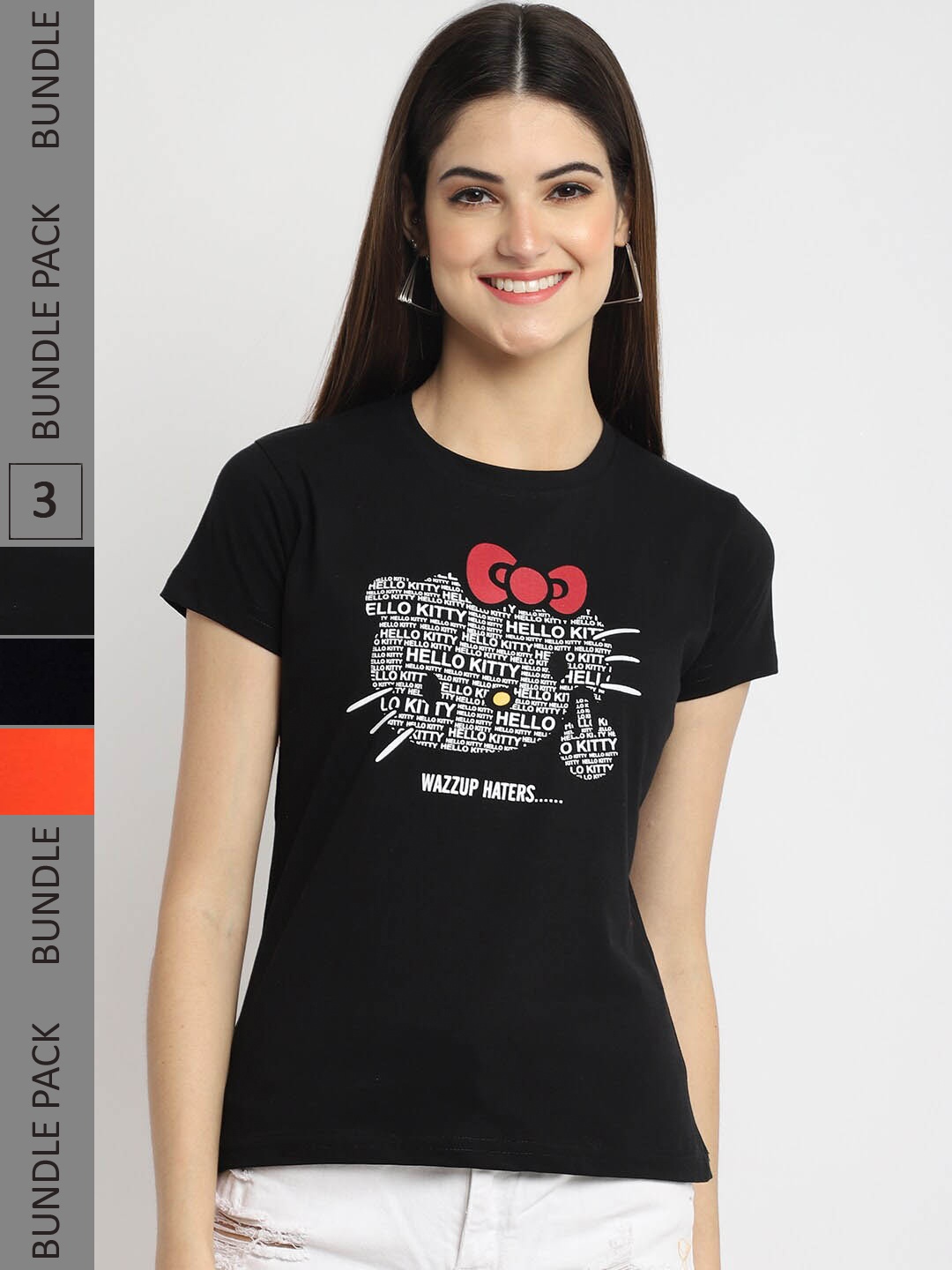 

Fabflee Pack Of 3 Typography Printed Cotton T-shirts, Black