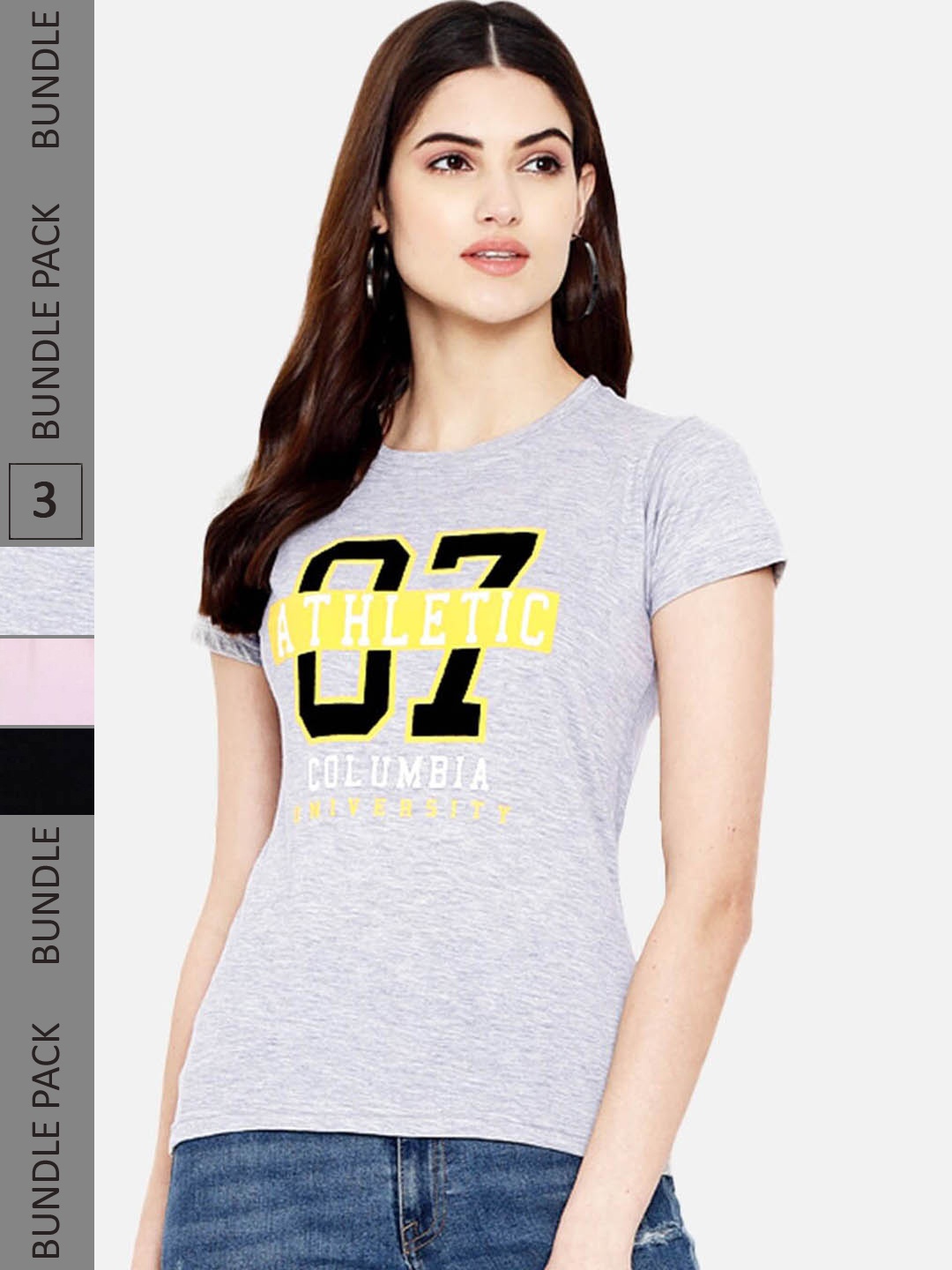 

Fabflee Pack Of 3 Typography Printed Regular Fit Cotton T-shirt, Grey melange