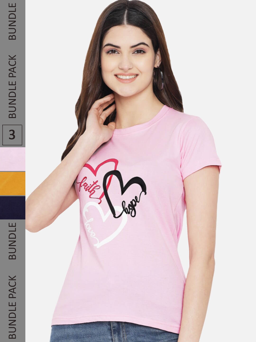 

Fabflee Pack Of 3 Printed Cotton T-shirt, Pink