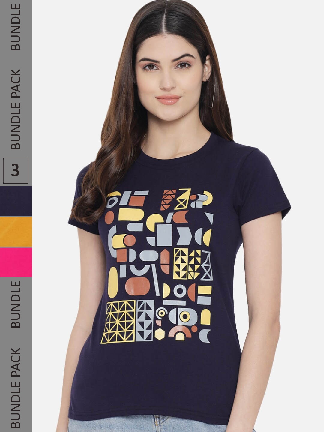 

Fabflee Women Multicoloured Typography 3 Printed Applique T-shirt, Multi