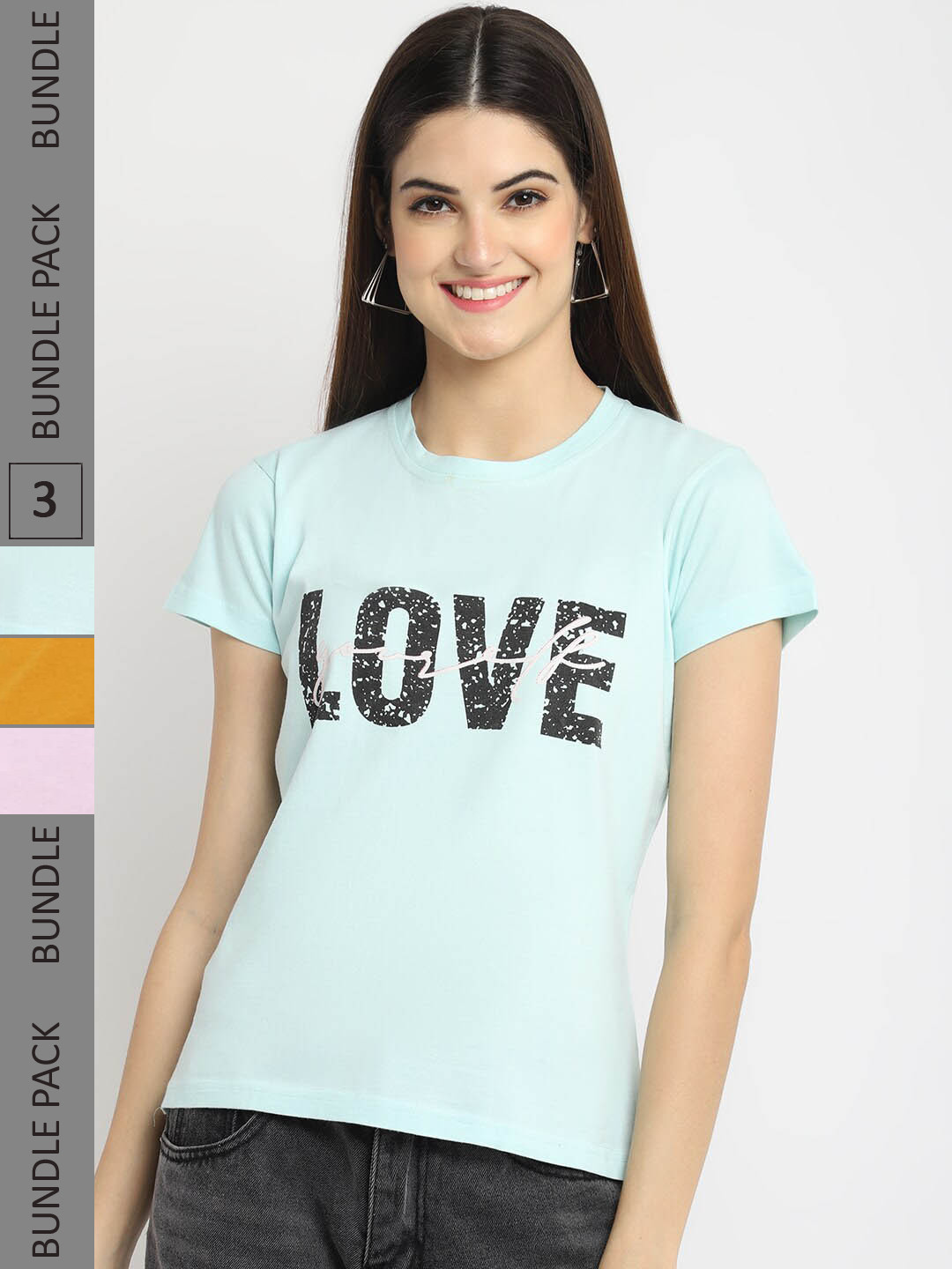 

Fabflee Pack of 3 Printed Cotton T-Shirt, Blue