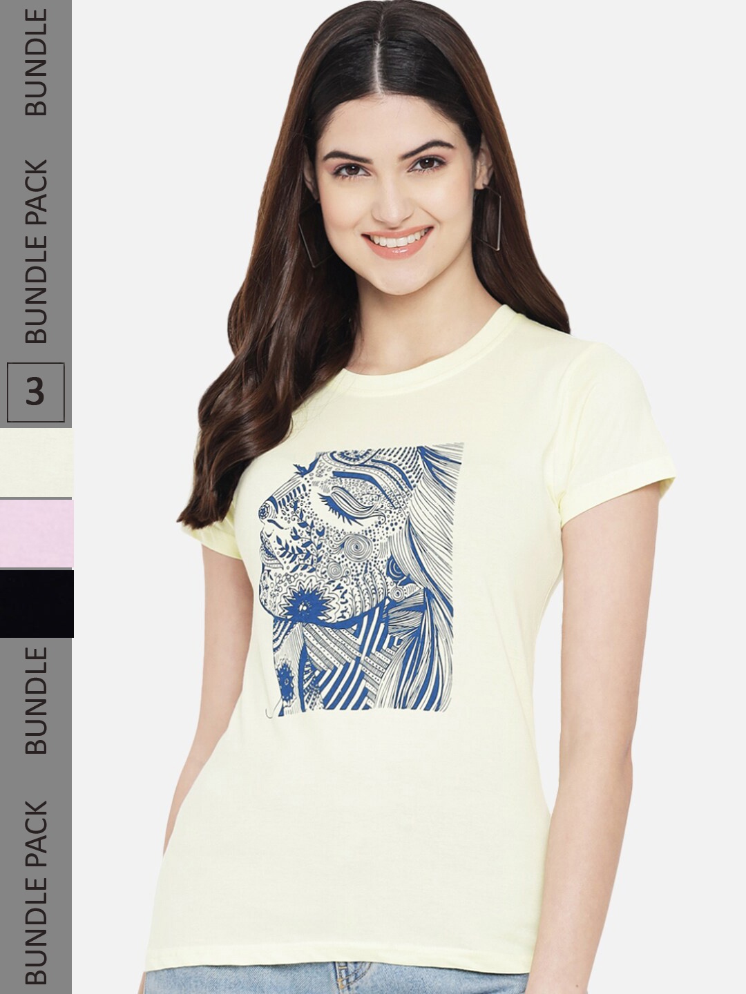 

Fabflee Pack Of 3 Typography Printed Cotton T-shirt, Yellow