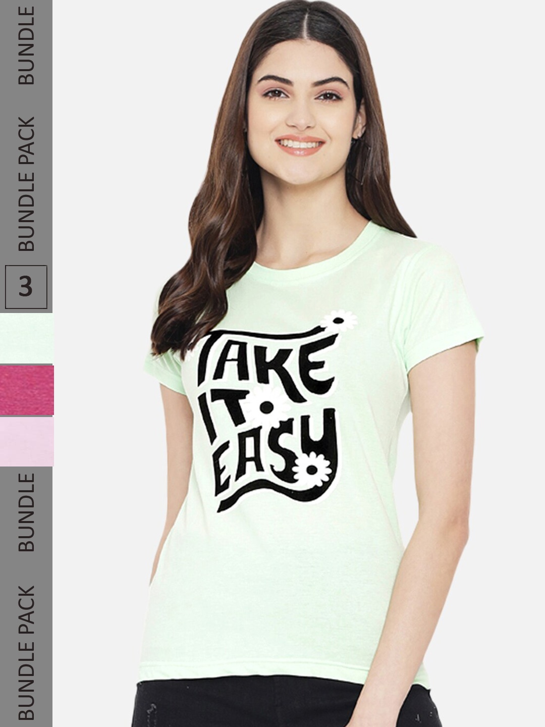 

Fabflee Pack of 3 Typography Printed Cotton T-shirt, Green