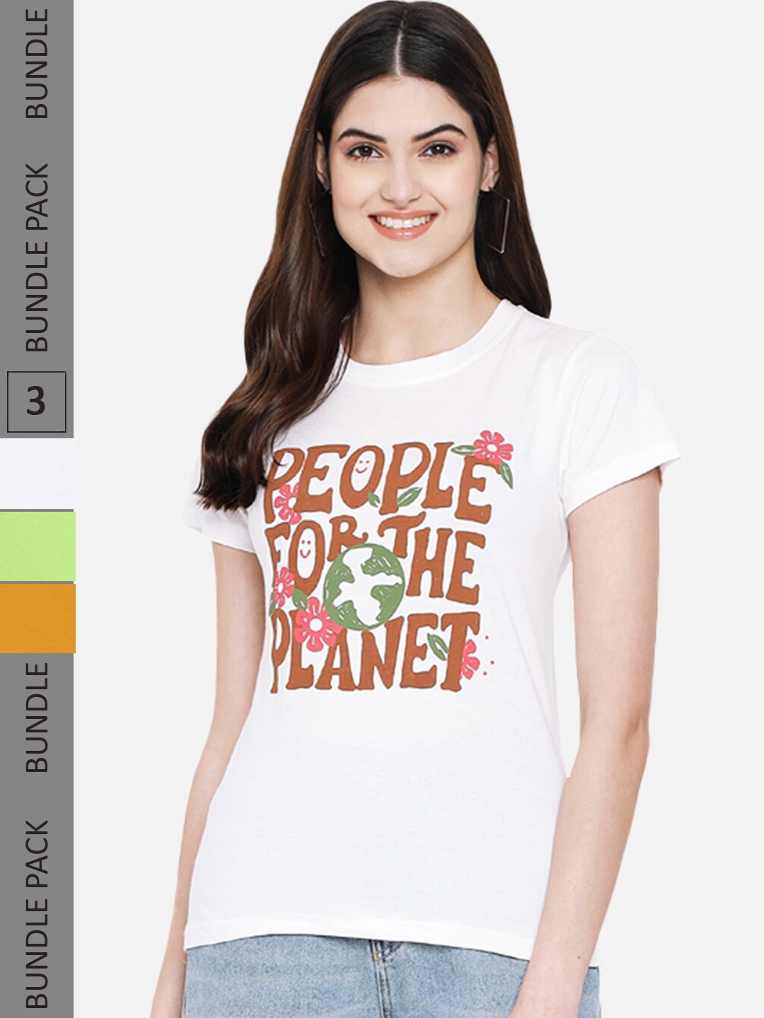

Fabflee Pack Of 3 Graphic Printed Cotton T-Shirt, White