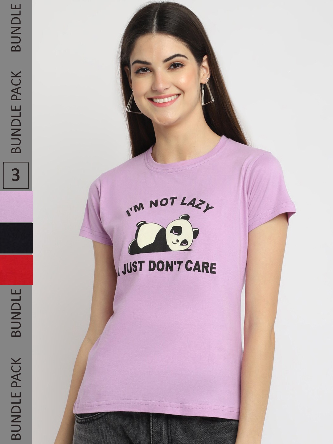 

Fabflee Pack Of 3 Graphic Printed Cotton T-shirt, Lavender