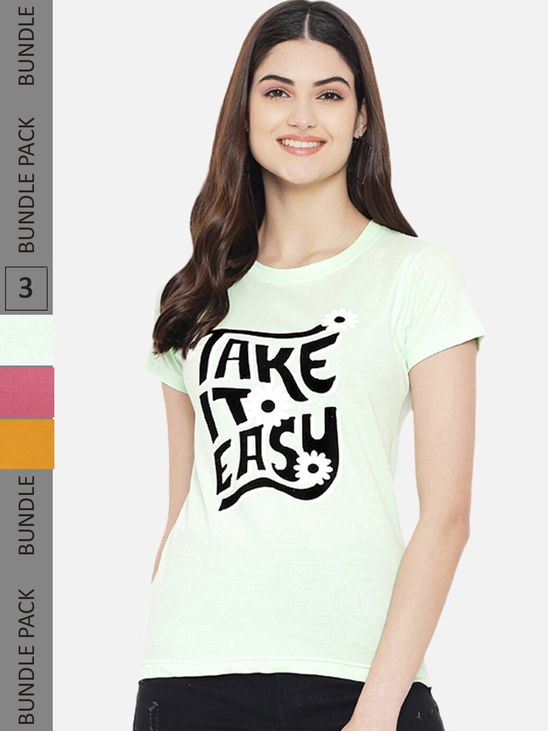 

Fabflee Pack Of 3 Typography Printed Cotton T-Shirt, Green