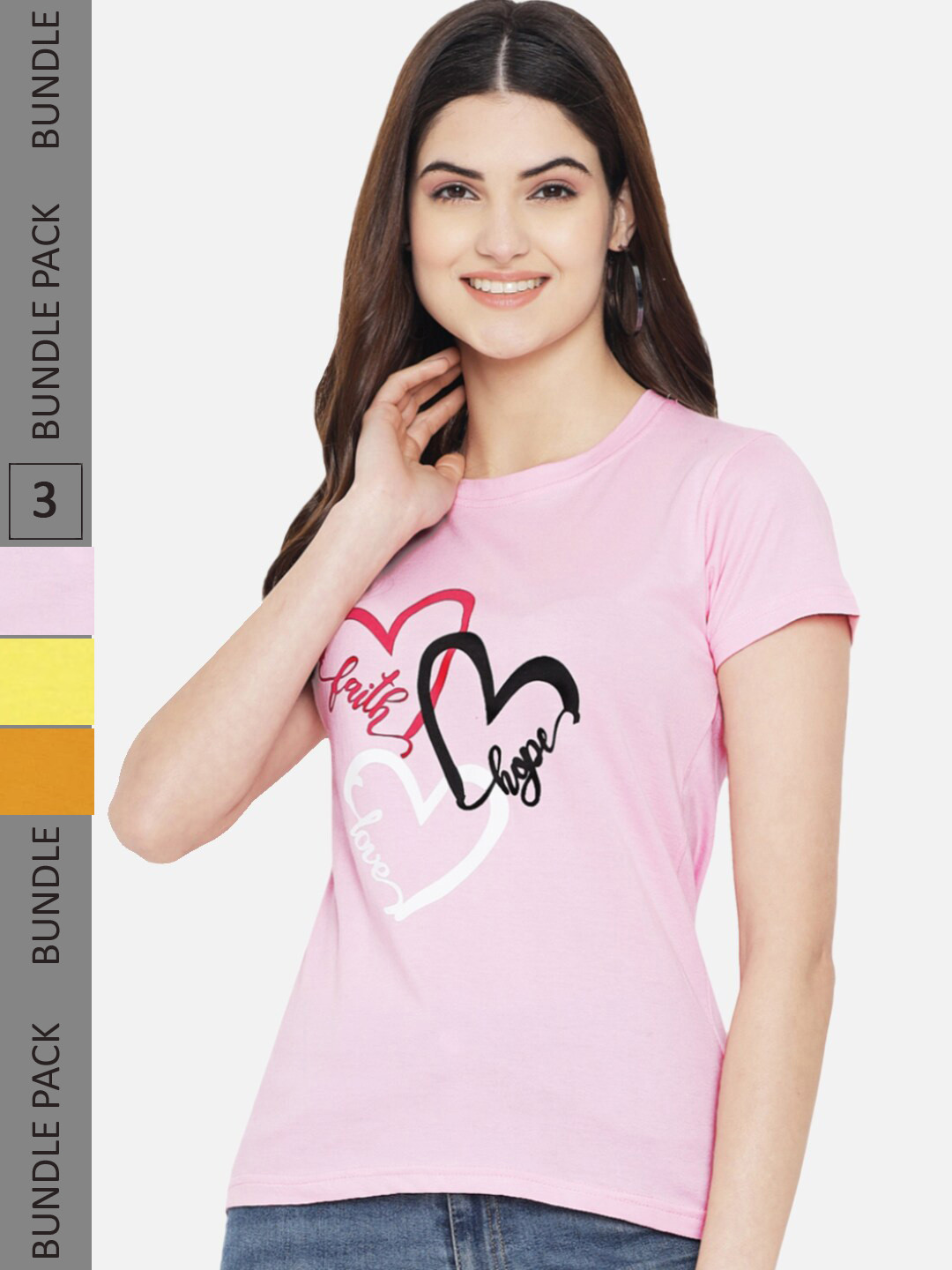 

Fabflee Pack Of 3 Typography Printed Cotton T-shirt, Pink