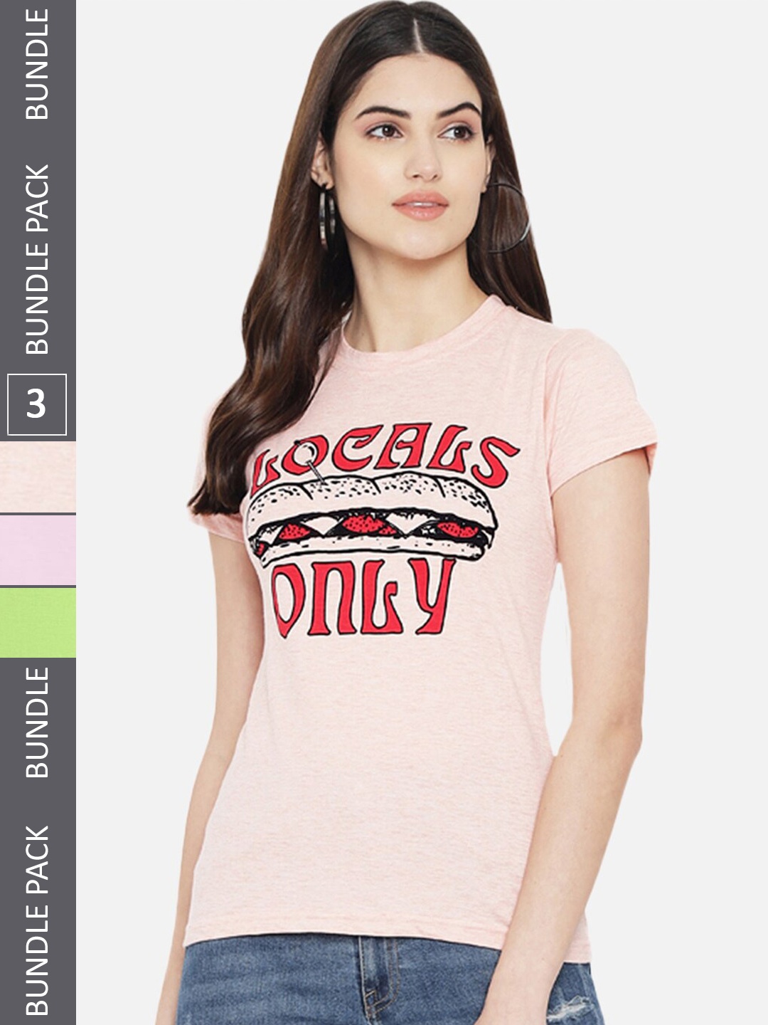 

Fabflee Pack Of 3 Typography Printed Cotton Casual T-shirt, Pink