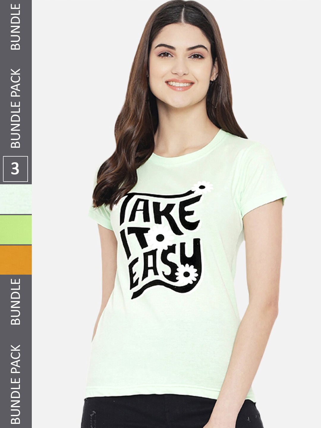 

Fabflee Pack Of 3 Typography Printed Cotton T-shirts, Green