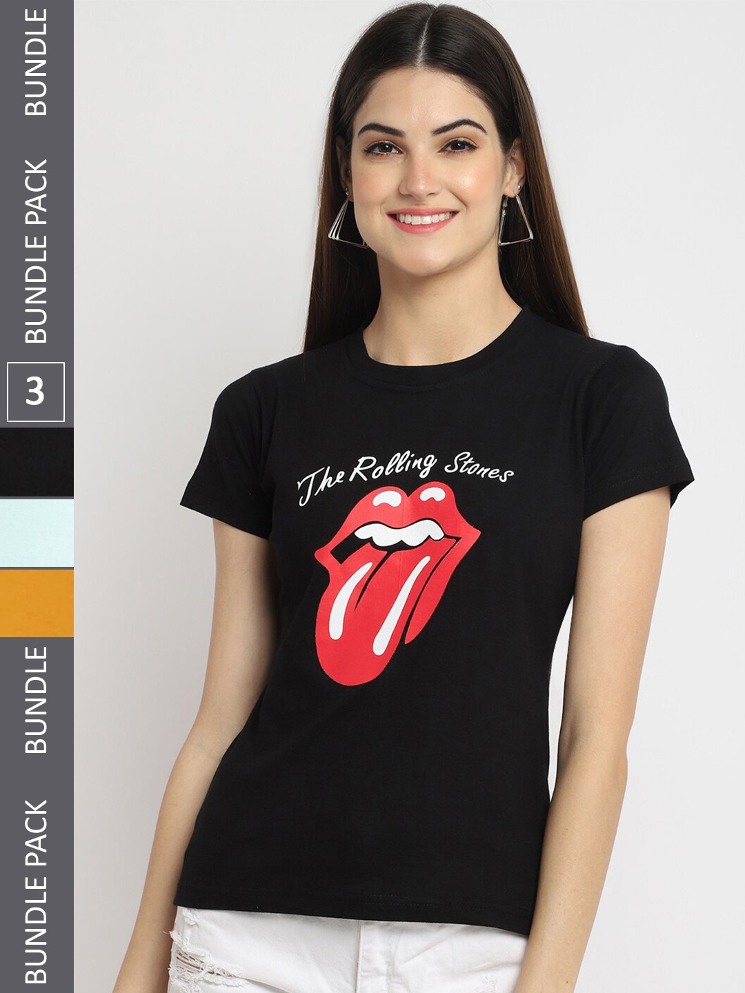

Fabflee Pack Of 3 Typography Printed Regular Fit Cotton T-shirt, Black