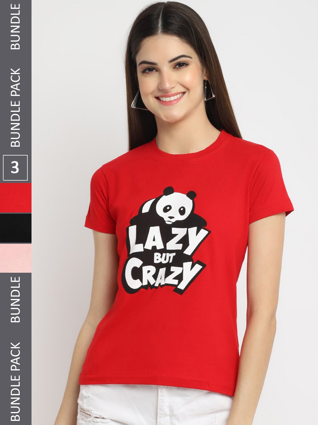 

Fabflee Pack Of 3 Printed Cotton T-shirt, Red